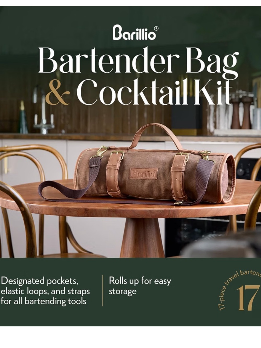 Barillio 17 Piece Bartender Kit Waxed Canvas Bag - Picture 7 of 9